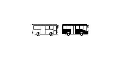 Side view of bus vehicle line and solid black icon for public transportation design. © huzaifa
