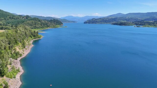 Aerial Riffe Lake Mossyrock Dam Park Washington Forest and Mountains Flyover