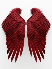 Naklejka premium Large Crimson Feathered Wings Isolated on White Background for Creative Design Projects