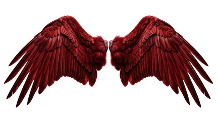 Naklejka premium Detailed Red Feathered Wings of a Fallen Angel or Demon Isolated on White Background for Fantasy Design
