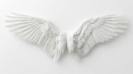 Fototapeta premium Elegant White Angel Wings Isolated on White Background for Spiritual and Fantasy Concepts