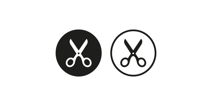Simple outline and solid icons of scissors for cutting and crafting.