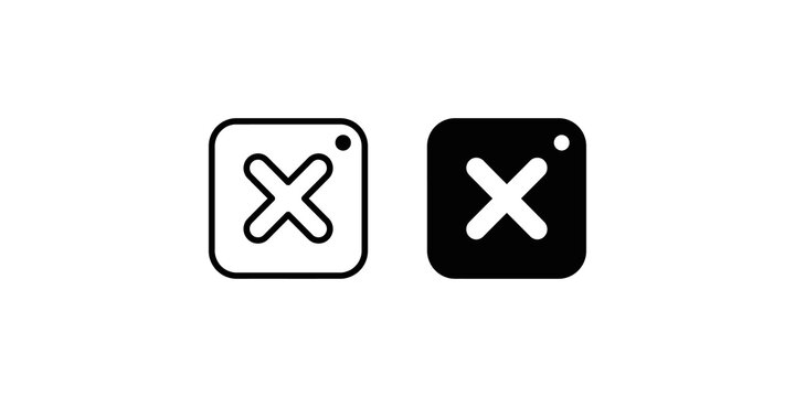 Close window button line and glyph icons for digital user interface.