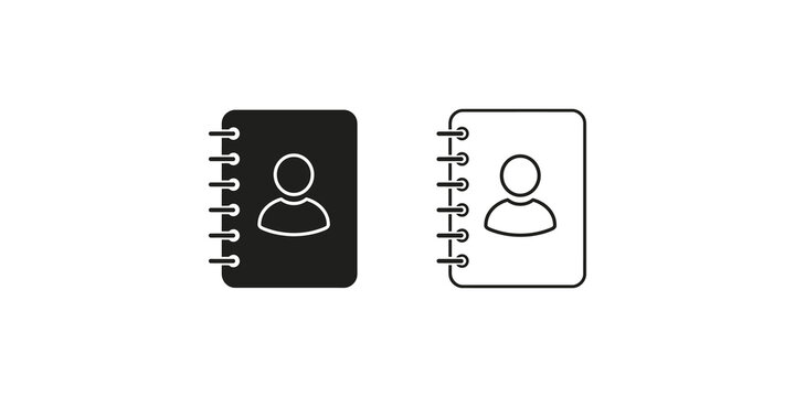 Black address book notebook icon with solid and line style.