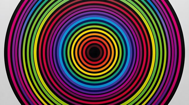 Abstract Rainbow Colored Concentric Circles Pattern Background.