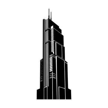 Futuristic skyscraper tower silhouette icon vector illustration for urban city skyline and construction concepts