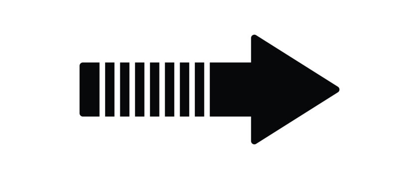 Right arrow icon with striped tail for direction pointer next forward user interface graphic vector design.