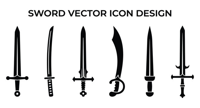 Collection of various swords and blades presented as a flat vector illustration