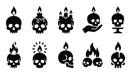 Fototapeta premium Skull and candle silhouette icons for gothic halloween and mystical occult design themes