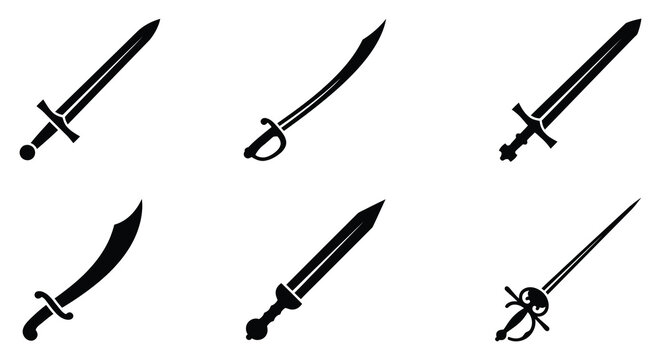 Collection of various swords and blades presented as a flat vector illustration