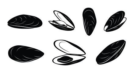 Black mussel shells illustration a vector graphic on a white background © MdNirob