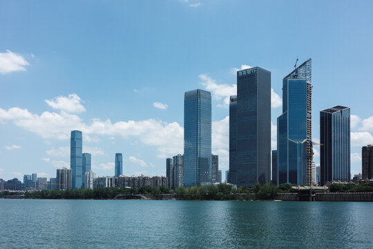Modern high-rise skyline across the Xiang River in Changsha, China