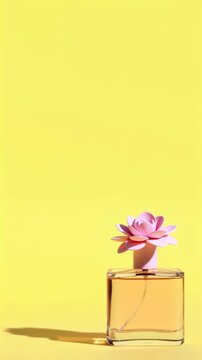 Perfume bottle with a pink flower