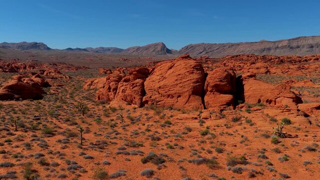 Aerial Red Sandstone Formations Gold Butte Nevada Desert Landscape Fly Through