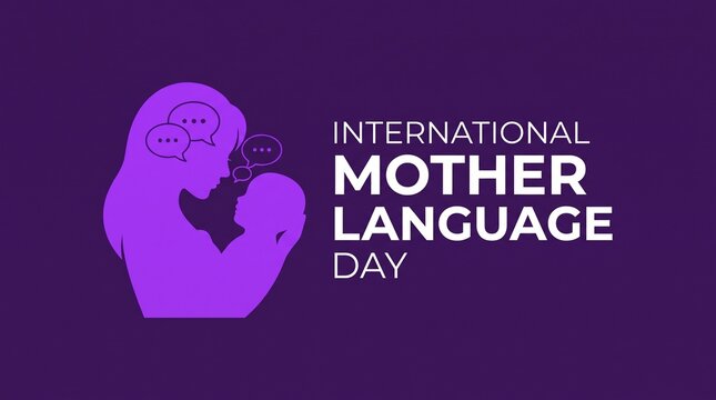 International mother language day purple pixel art logo
