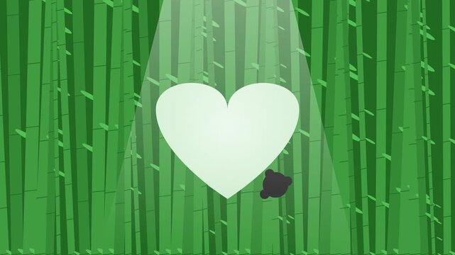 Panda Silhouette with White Heart in a Stylized Bamboo Forest