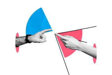 Creative collage picture hands body fragments connection bonding contact reach eath other fingers...