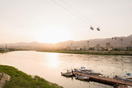 Syr Darya River At Sunset in Khujand, Tajikistan