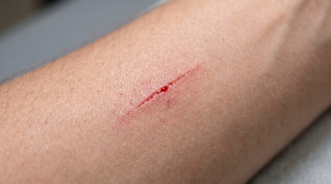 Close up of a minor skin cut on human arm.
