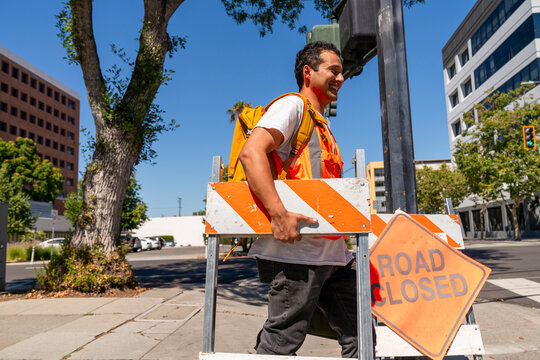 construction worker road sign