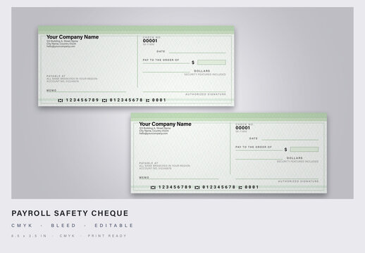 Classic payroll cheque with sage barleycorn safety tint