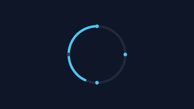 Minimalist circular loading spinner animation with rotating blue progress bar on dark 4k background