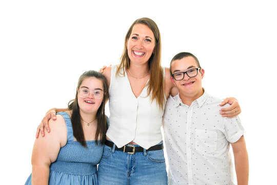 great family with Down syndrome with mother and two childs