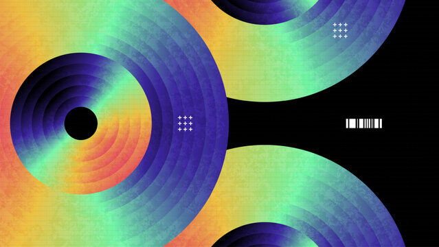 Abstract Background With Colorful Gradient Geometric Rings And Grid Patterns