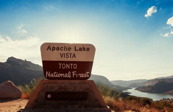 A sign for Apache Lake in Tonto National Forrest.