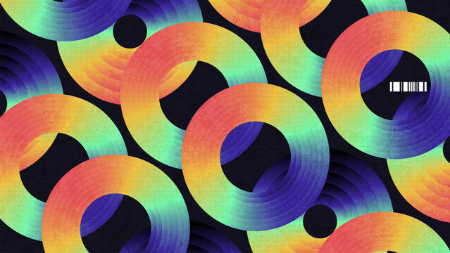 Minimalist and Futuristic Abstract Background with Circular Geometric Shapes in Colorful Gradient Style, Grid Patterns and Texture Effects