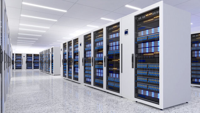 Modern Data Center with Operational Server Racks and IT Infrastructure