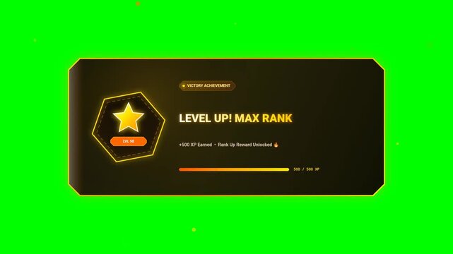Esports Gaming Level Up Victory Achievement UI Popup Animation Green Screen Key