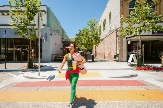 Colorful City Crosswalk Yoga Mat Drink