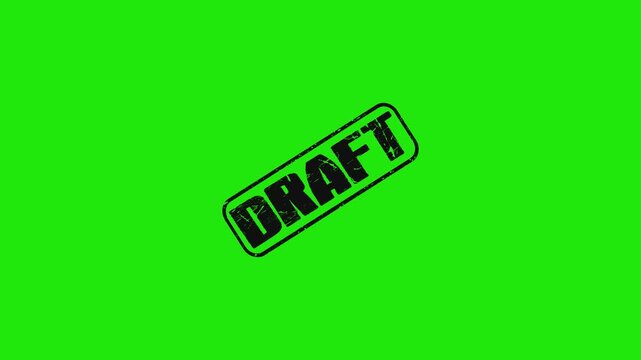 Draft stamp overlay animation with black text on a vibrant green screen background for editing