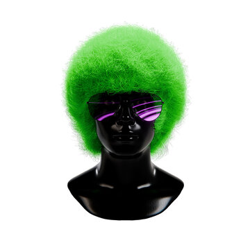 3d mannequin plinth with afro hair style and sunglasses, transparent background