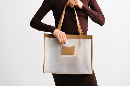 Transparent Tote Bag With Leather Trim