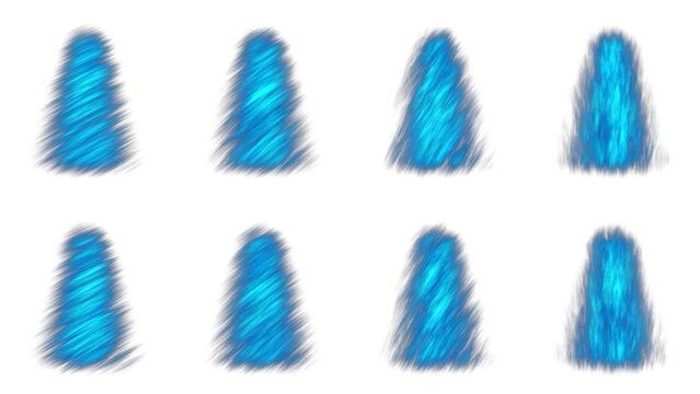Blue energy beam sprites, glowing magic light effects set. Sci-fi power blast collection, electric aura icons for game design.