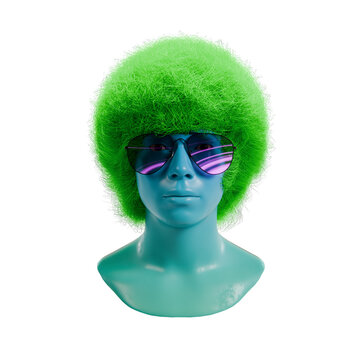 3d mannequin plinth with afro hair style and sunglasses, transparent background
