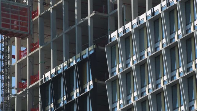 elevator moving up facade on construction 4K