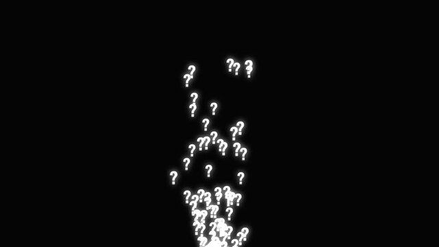 Futuristic mysterious question mark animation on scifi technology background, glowing white symbols revealing with particle effects, motion graphic design, confused concept, 4k video.