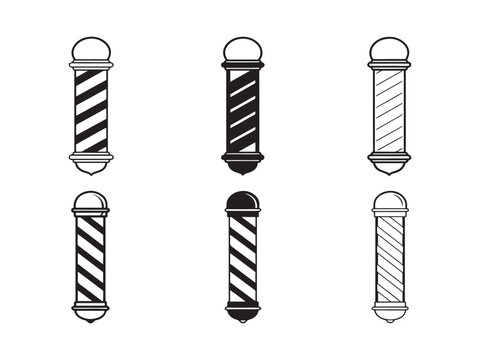 Set of barber pole vintage barber shop elements.