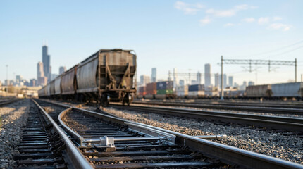 Fototapeta premium Railway freight train track city logistics network ai