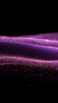 Purple glitter wave with sparkling bokeh on black background texture