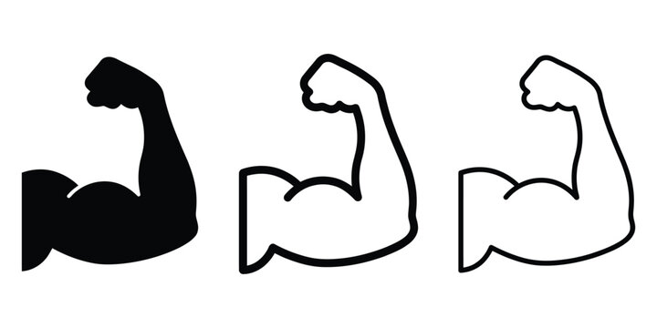 bicep flex muscle icon silhouette vector outline and line art
