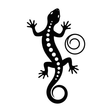 Black Gecko Lizard Silhouette with Spiral Pattern Design