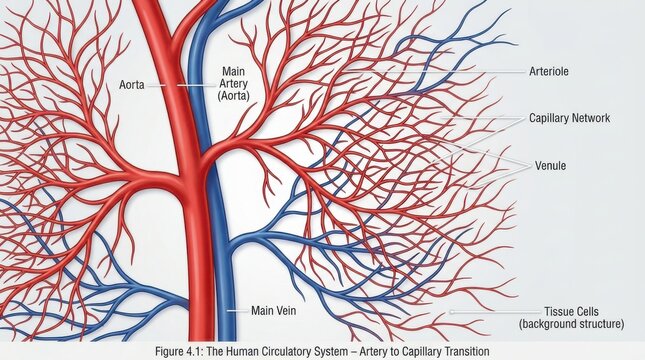 Human circulatory system artery and capillary network diagram