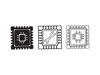 Fototapeta premium Computer Processor Microchip and CPU Hardware Icon Set