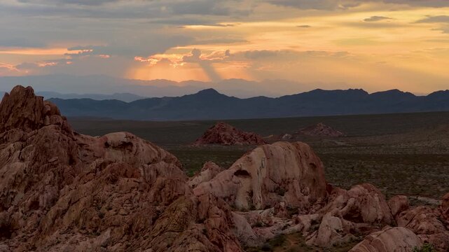 Aerial Red Rock Formations Whitney Pocket Nevada Sunset Fly Through