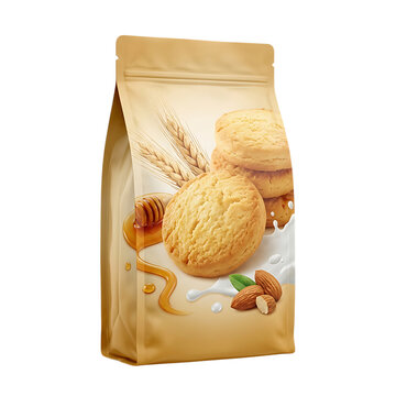 Brown paper bag of cookies with honey and nuts illustration