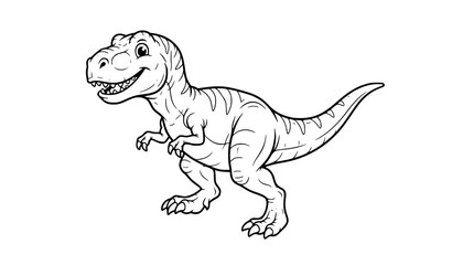 Cute T Rex Dinosaur Line Art Coloring Page for Kids Vector © Roken